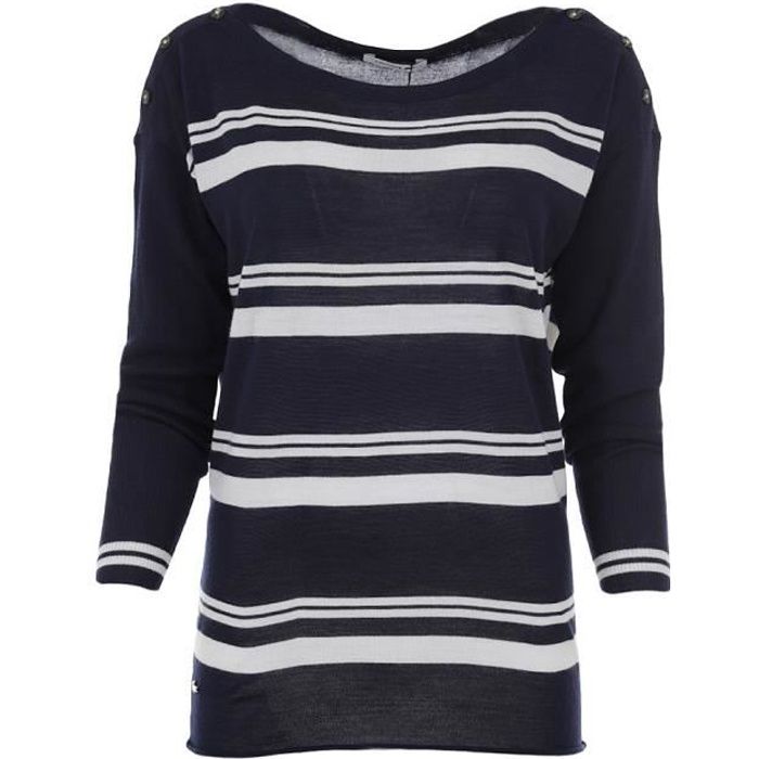LACOSTE PULL FEMME Bleu Marine Rayé Blanc