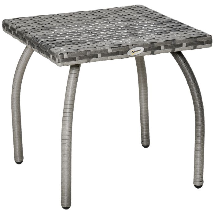 Table basse de jardin style cosy chic table d'appoint métal époxy résine tressée imitation rotin gris 45x45x44cm Gris
