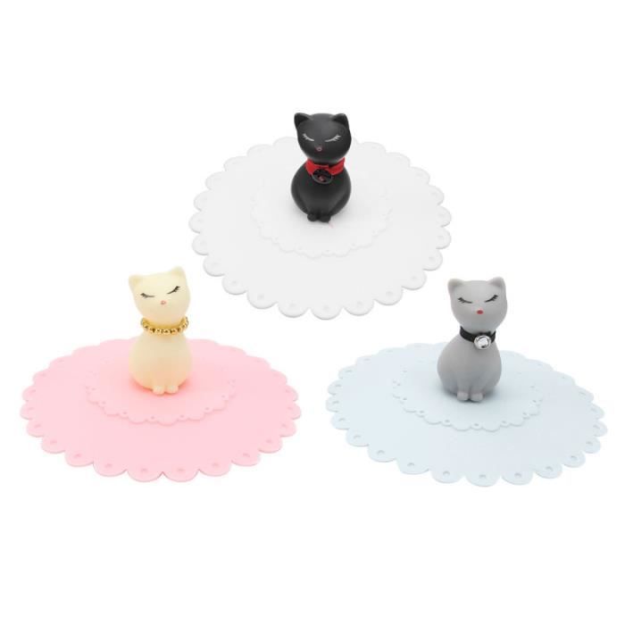3 pièces couvercles de tasse Silicone belle bande dessinée chat Anti-poussière boisson couverture couvre pour MANGEOIRE - TREMIE