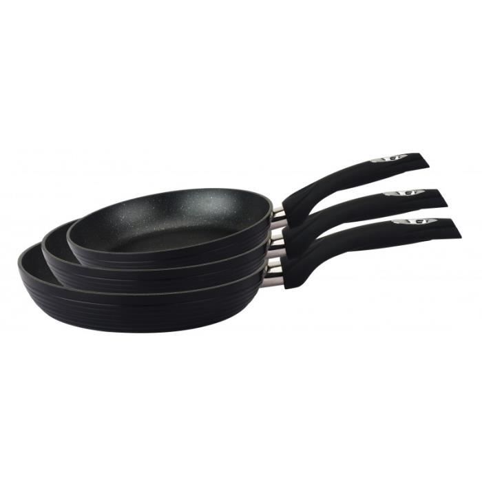 Lot de 3 poêles effet pierre 28,24,20 cm