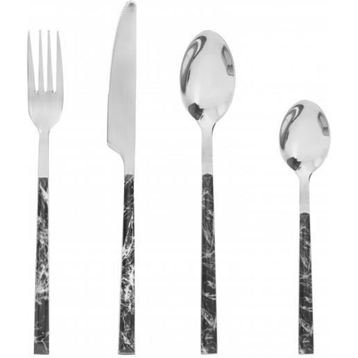 Ménagère 24 pièces -Marbré- Secret de gourmet - Couleur: Ménagère Marbré Noir-Noir$Noir