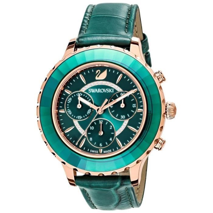 Swarovski Femme Bracelet Cuir crocodile Vert Quartz Montre 5452498