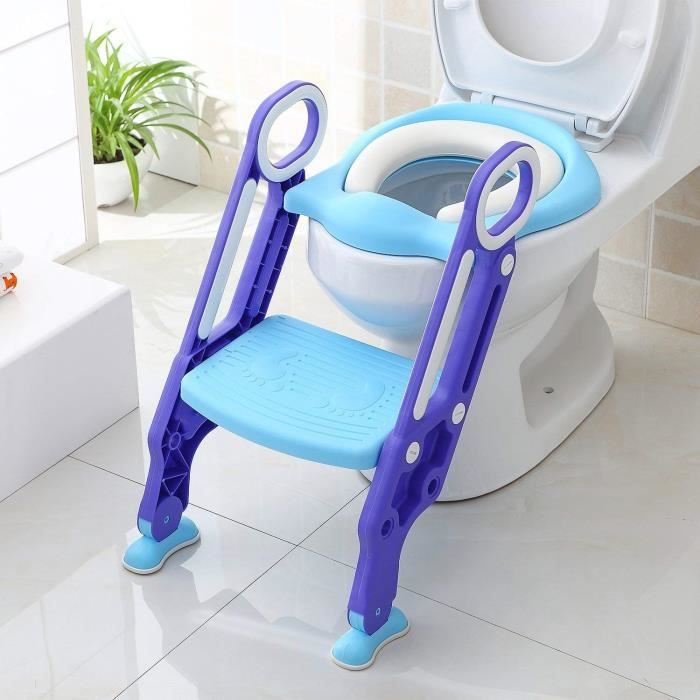 Réducteur De WC Bébé Siège De Toilette Enfant Pliable Réglable Avec Marches Larges Bleu