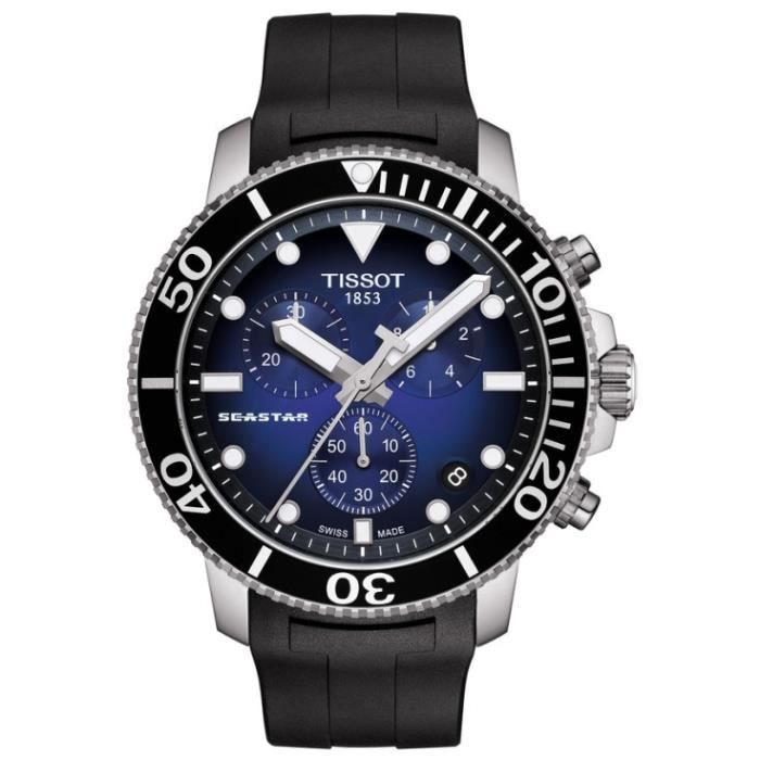 Montre Tissot Seastar 1000 Chronograph T1204171704100 bracelet caoutchouc cadran bleu