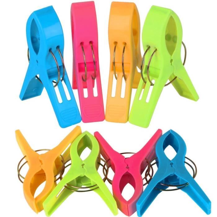 TRIXES Lot DE 8 Pinces à Serviettes de Plage en Plastique de Couleur Vive pour Chaise Longue de Bronzage, Différentes Couleurs