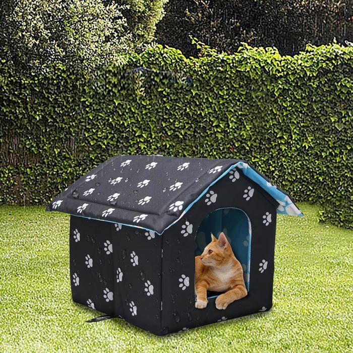 Comparer les prix de Niche D'extérieur pour Chat Facile à Laver Pliable avec Coussin Amovible Résistant Aux Intempéries Abri Maison pour Chats,L