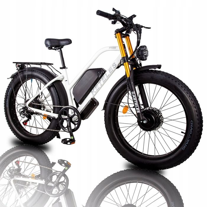 KETELES XF4000 Vélo électrique - double moteur 2*1000W- Cadre Plus Grande - Roue En Aluminium 26 - blanc rt jaune - 2000W
