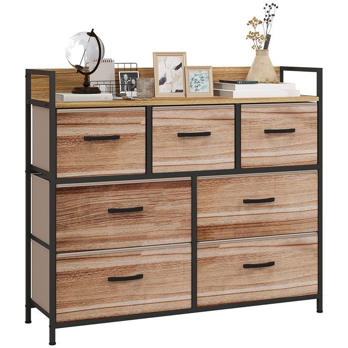 Commode 7 tiroirs HOMCOM meuble de rangement tiroir en tissu pliant structure acier noir - 98 x 29 x 85 cm