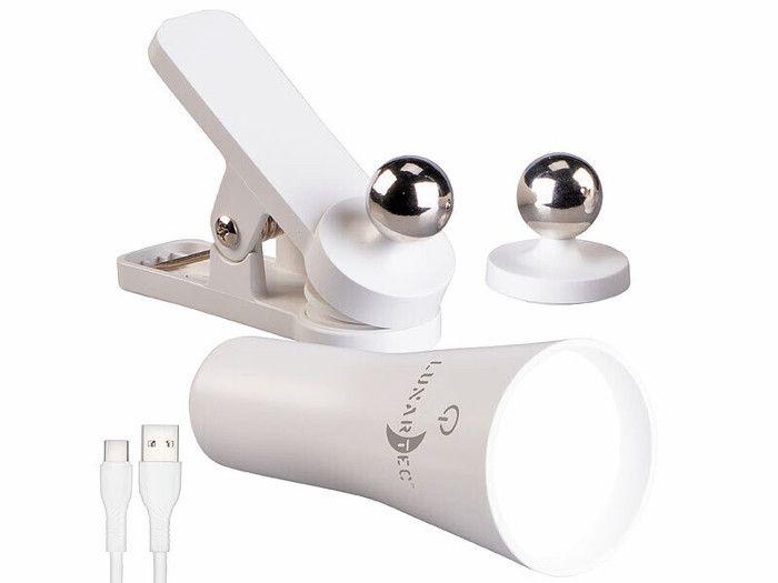 Lampe rechargeable à pince - Lunartec - Blanc - LED - 3 niveaux de luminosité - Aimantée