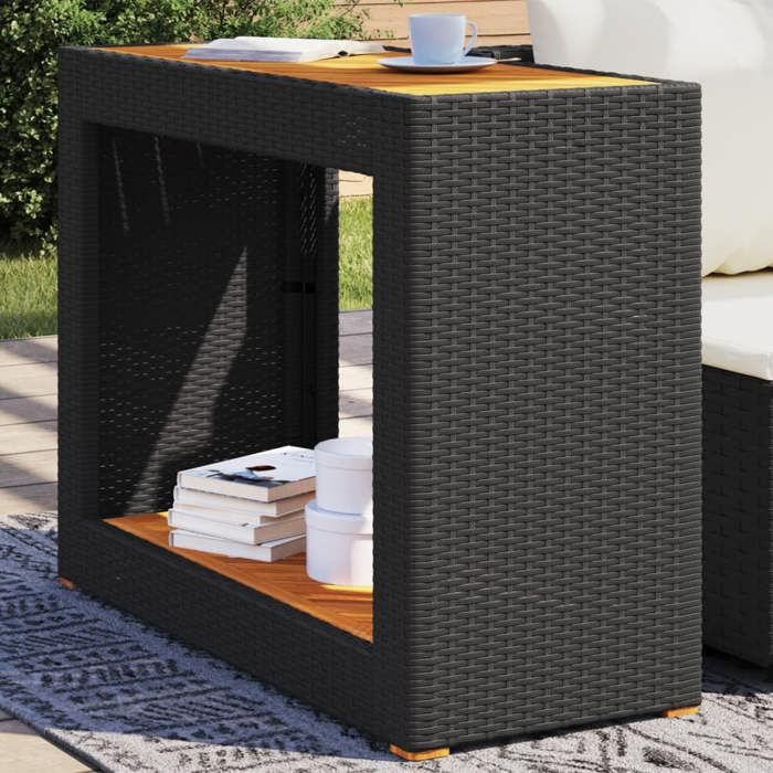 vidaXL Table dAppoint de Jardin Dessus en Bois Table Basse Meuble de Terrasse Patio Arrière-cour Extérieur Noir Résine 366306