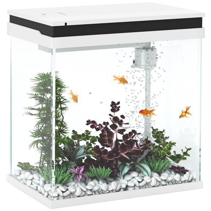 Meilleurs prix pour Petit aquarium complet - PawHut - 14L - système de filtration, éclairage LED, pompe à eau, couvercle - blanc