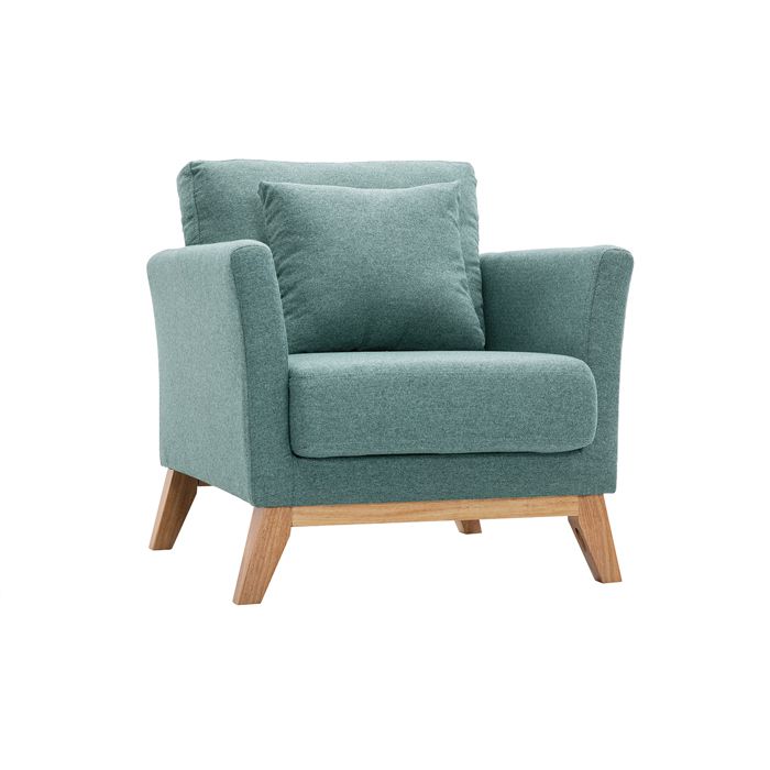 Miliboo - Fauteuil scandinave déhoussable en tissu vert de gris et bois clair OSLO Miliboo - Fauteuil scandinave déhoussable en tissu vert de gris et bois clair OSLO