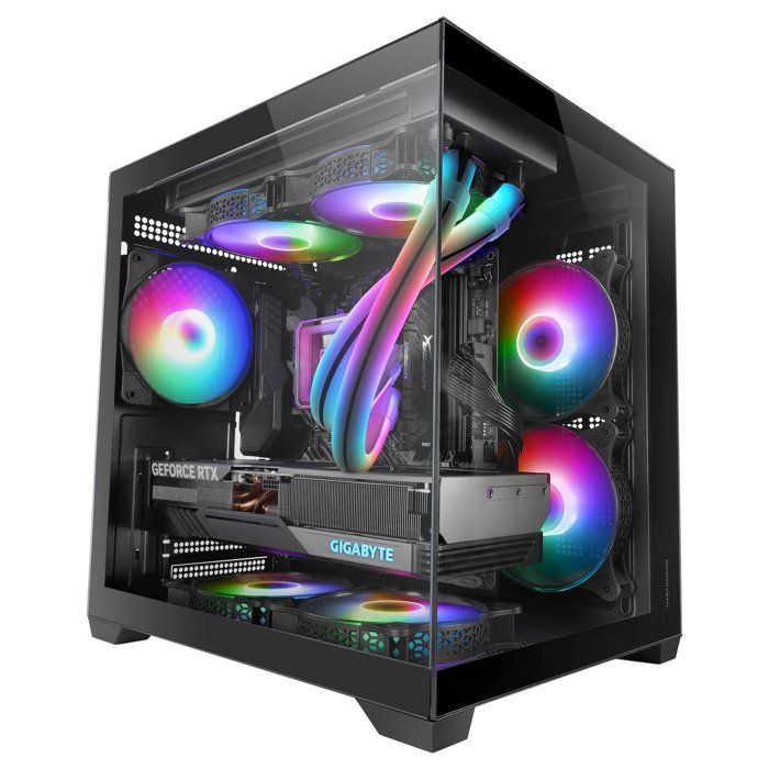 Mars Gaming MC-VIEW2 Boîtier MicroATX Double Verre Trempé 1x Ventilateur FRGB 120mm Refroidissement 240mm Chambre Double Noir
