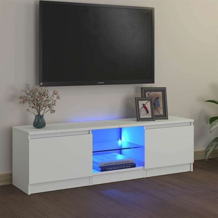 (Blanc)Meuble TV - SIGNOR - Armoire Télévision avec lumières LED Blanc 120x30x36 cm 487492