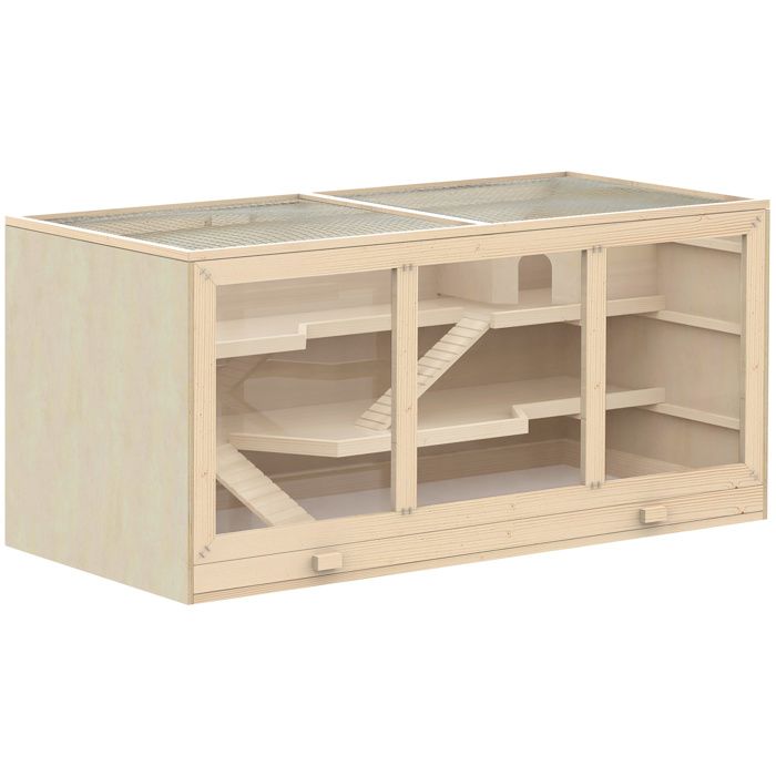 Meilleurs prix pour Cage à hamster - cage gerbilles - PawHut - 2 niveaux - toit ouvrable fenêtres cabane - 115 x 57 x 55 cm - effet bois naturel