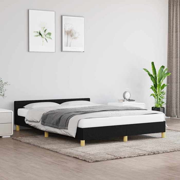 Cadre de lit en tissu - vidaXL - 140x190 cm - Noir - Tête de lit incluse - Pieds robustes - Lattes de contreplaqué
