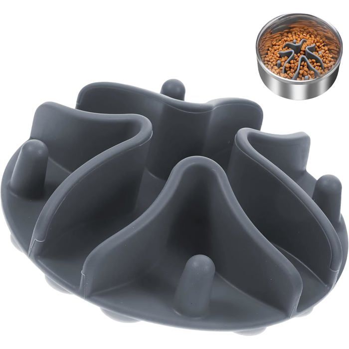 Gamelle anti-glouton 10×10×3 cm gris antiglisse digestion lente chien moyen