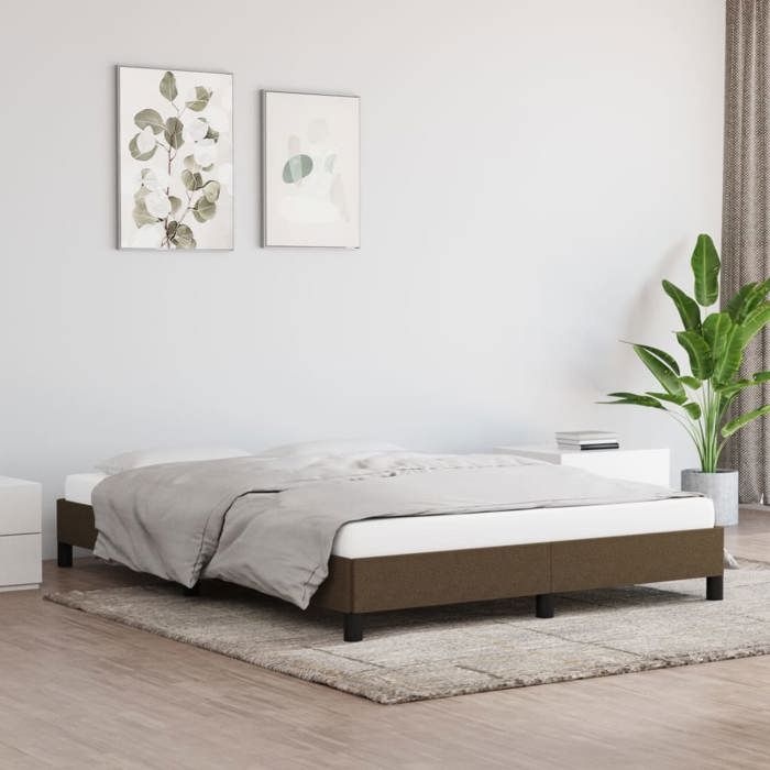 Cadre de lit en tissu - UU - Marron foncé - 140x190 cm - Tissu polyester - Contreplaqué - Bois dingénierie
