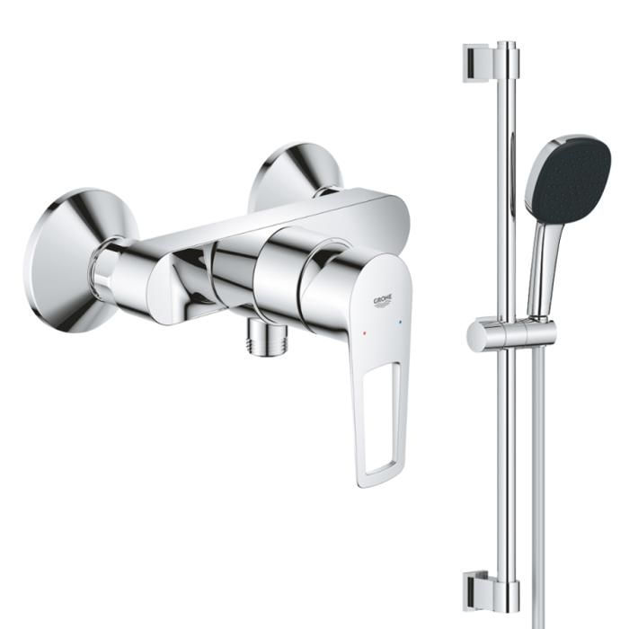 Grohe Pack mitigeur douche mécanique StartLoop + Ensemble de douche 2 jets avec barre