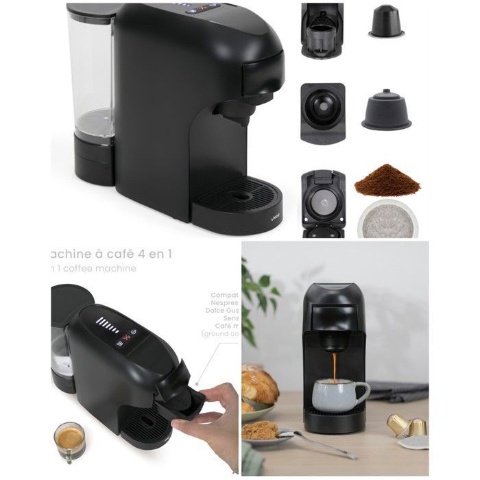 Cafetière Expresso MULTI-CAPSULES - LIVOO - 4 en 1 - 20 Bars - 1400W - Compatible Nespresso / Dolce Gusto