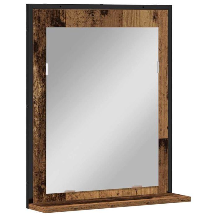 Miroir mural rectangulaire - vidaXL - 50x12x60 cm - Bois ancien - Verre et bois ingénierie - Avec étagère