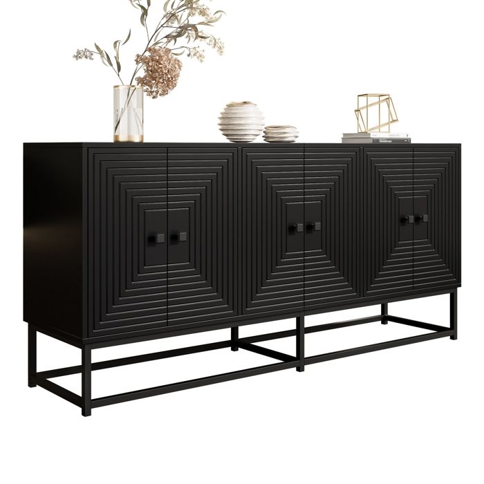 buffet pour salon - armoire de rangement noire moderne avec 3 portes doubles-grand espace finition mate - salle à manger et Bureau