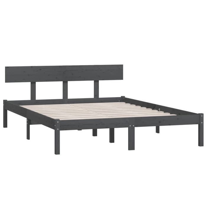 Gris 120 x 190 cm - Lit Bois - Charge maximale 150 kg - Structure de lit - matelas non inclus - gris bois massif 005_251240