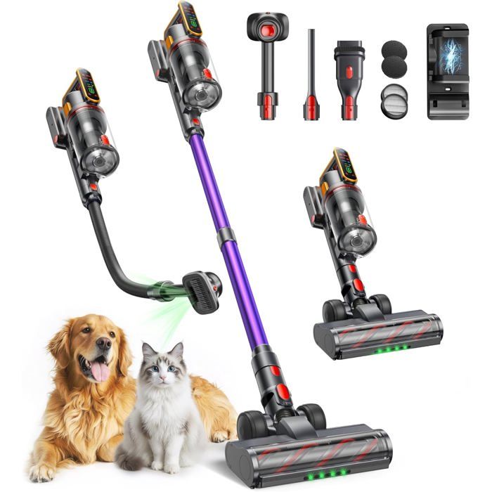 Aspirateur balai sans fil puissant - CACTOSE - 50Kpa - 600W - Autonomie 65 min - Filtration HEPA 8 couches - Cactose