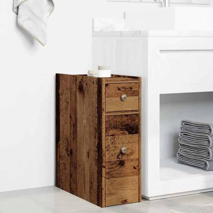 (Vente chaude)Armoire de salle de bain étroite - Placard/Armoire mobile - cabinet de rangement - avec roulettes vieux bois - M677301
