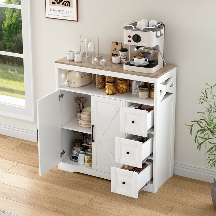 Buffet Bahut 100×40×105 cmavec rangement3 tiroirs2 portesétagères réglablesStyle Scandinave Modernepour CuisineSalonBlanc