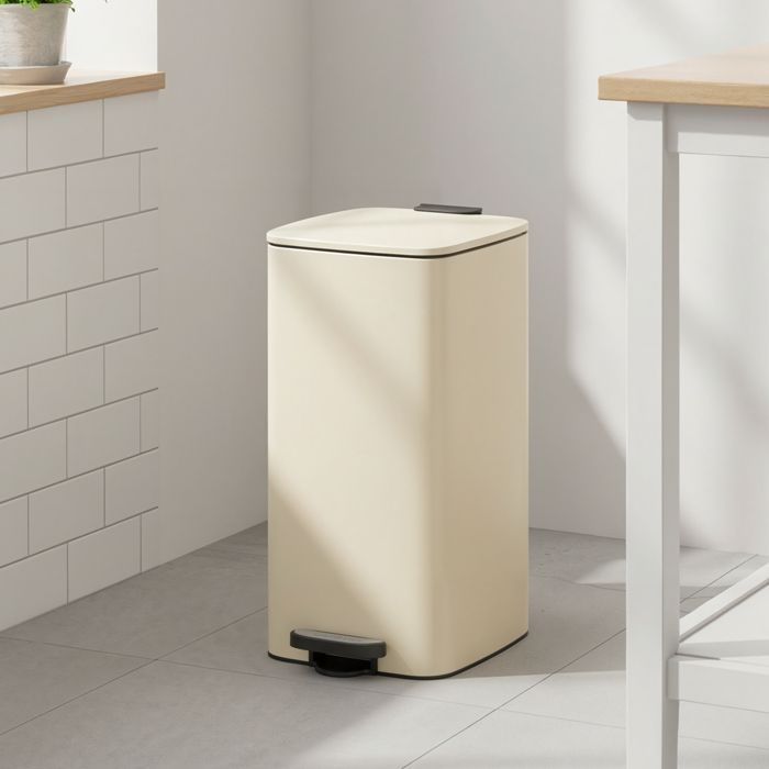 Poubelle de cuisine 30 litres poubelle à pédale en acier avec seau intérieur fermeture douce beige