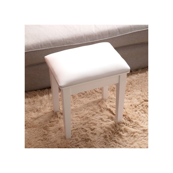 Tabouret de coiffeuse en bois et PU rembourré avec patins antidérapants blanc