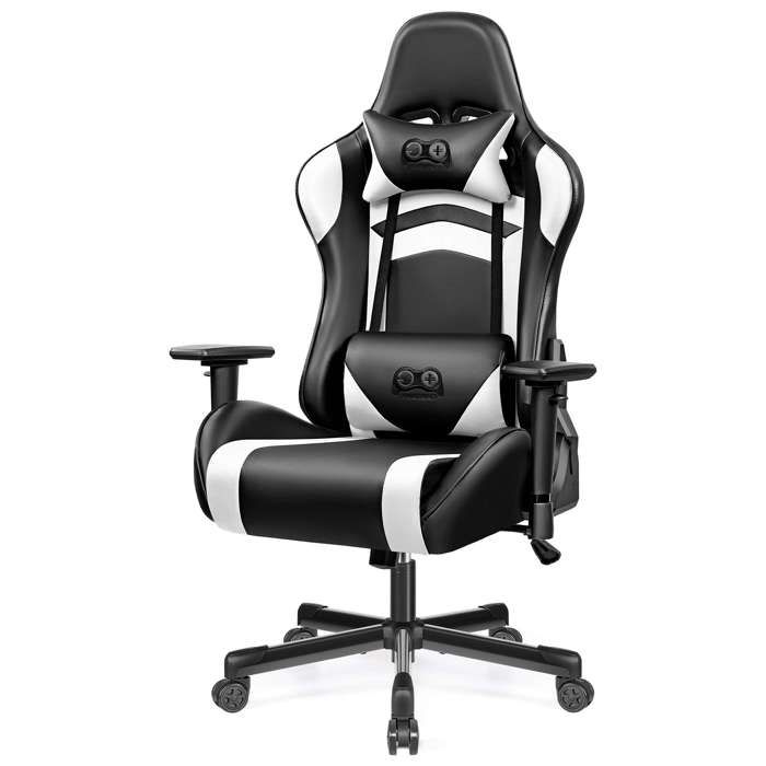 Fauteuil Gaming Ergonomique Noir et Blanc avec Support Lombaire et Cervical Inclinable 90°-155° Accoudoirs Réglables