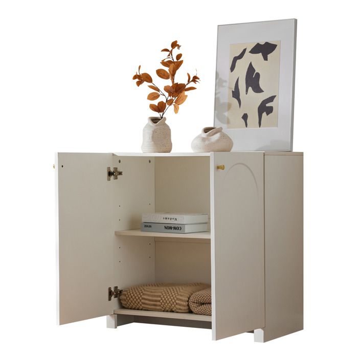 Buffet – Meuble de rangement – 2 portes – Blanc creme poignees dorees – 80 x 40 x 80 cm