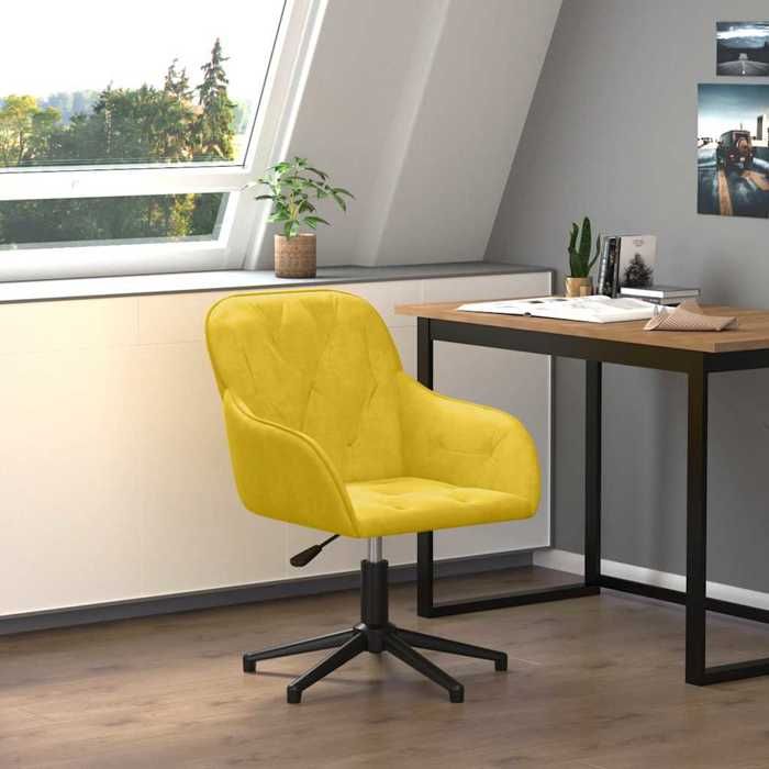 1 Parcel - MEUBLE - Chaise pivotante de bureau Jaune Velours_2 ans garantie_02_3980