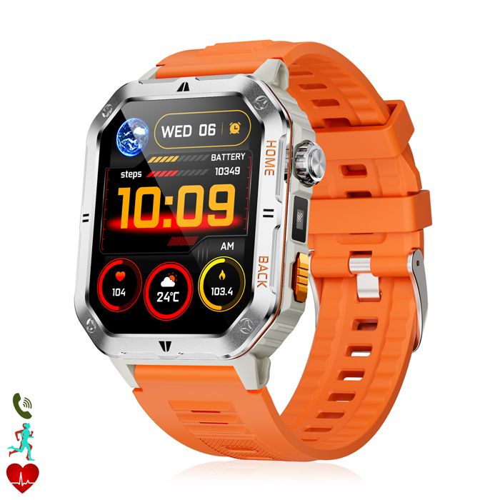 DAM Smartwatch MT62 avec couronne multifonction intelligente assistant vocal et plus de 100 modes sportifs. 45x13x56 Cm. Orange