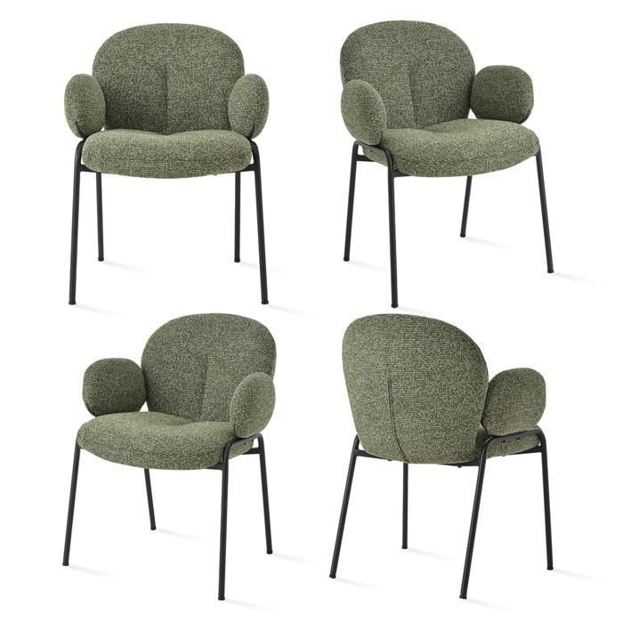 GOEURVANT Lot de 4 Chaises Design Modernes Vert Tissu Texturé Accoudoirs Confort Assise Large Salle à Manger Chambre