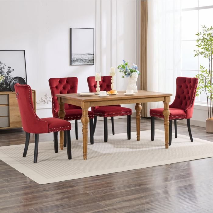 Chaise Salle A Manger Velours Rouge Modele Capitonne FloraGrace Pour Salle A Manger Montage 15 Min 50x65x95cm