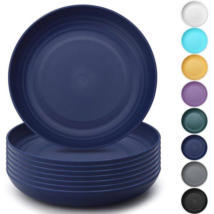 Assiettes service table 8 pièces incassables réutilisables légères pâtes boulettes bleu foncé ENSEMBLE USTENSILES