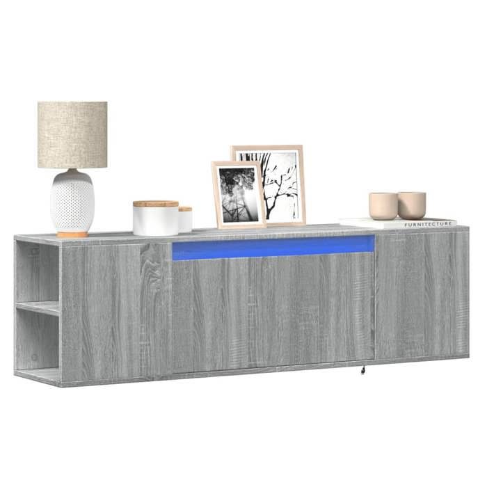 SALE 2026 Armoire TV moderne Gris - Meuble TV mural avec lumières LED sonoma gris 135x31x39 5cm 1268291388814