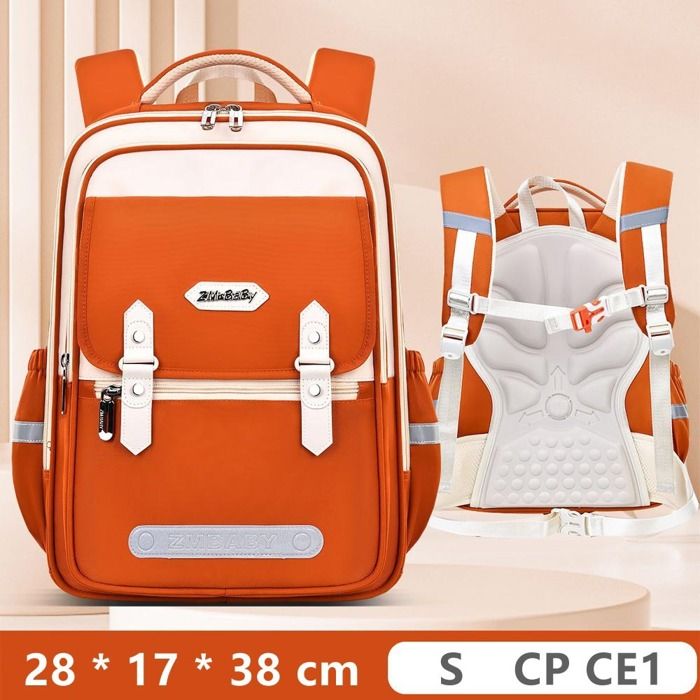 Cartable Garçon Fille Sac à Dos Scolaire Primaire Tissu Nylon Imperméable Pour Enfants CP CE1 Léger Multi-poches - S - Orange