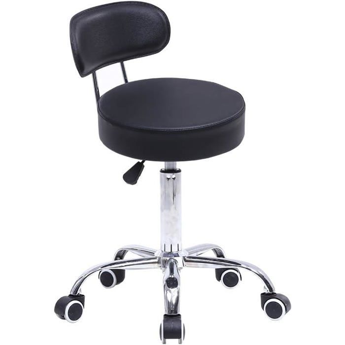 Tabouret Roulant De Travail Avec Dossier Hauteur Réglable Noir[IN19]