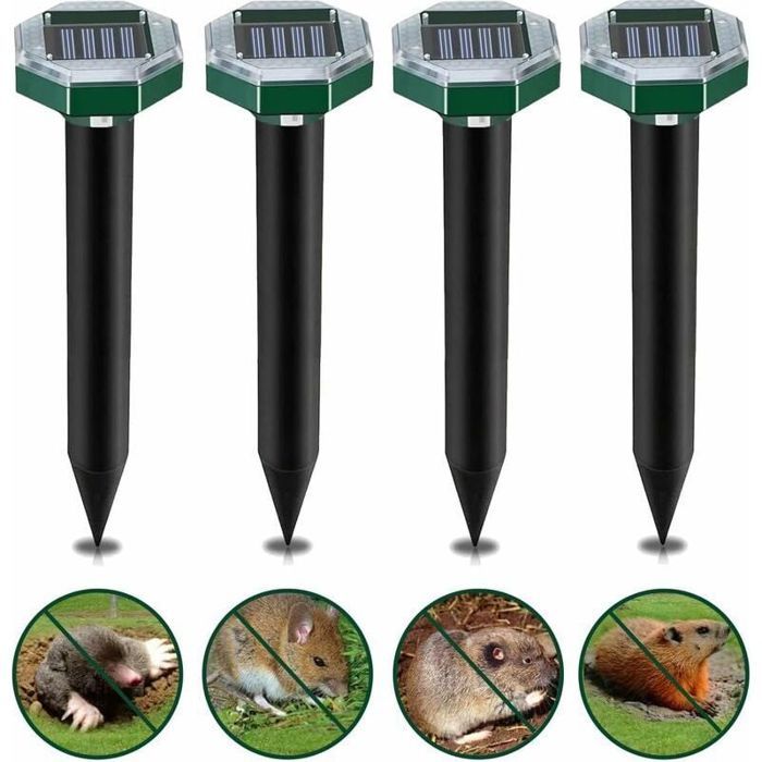 Répulsif solaire à ultrasons pour rongeurs Lot de 4 Étanchéité IP65 Portée jusquà 4000 pieds carrés