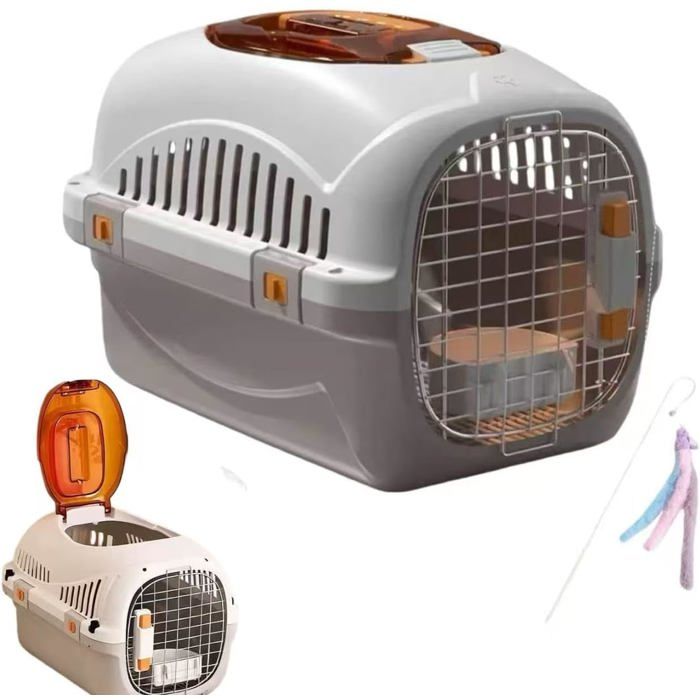 Cage rigide chat ≤20 lb plastique ouverture dessus porte métal ventilation 360° gris