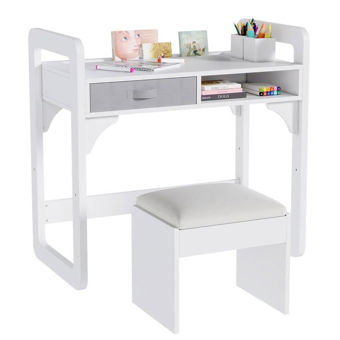 Bureau enfant MDF table apprentissage compact étagère gain de place lecture écriture blanc