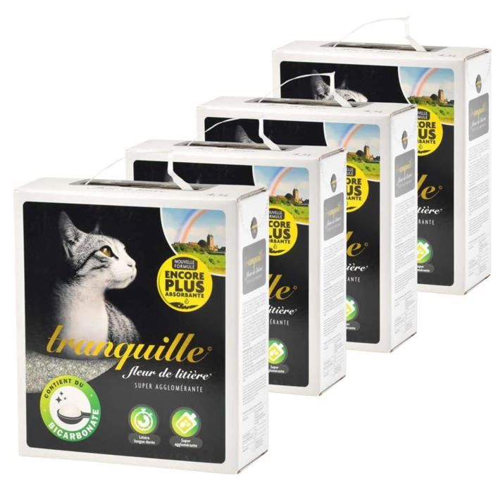Litière Minérale pour Chat Fleur de Litière 4 5 litres - Pack de 4 - Argile Bicarbonate - Sans parfum - Granulaire