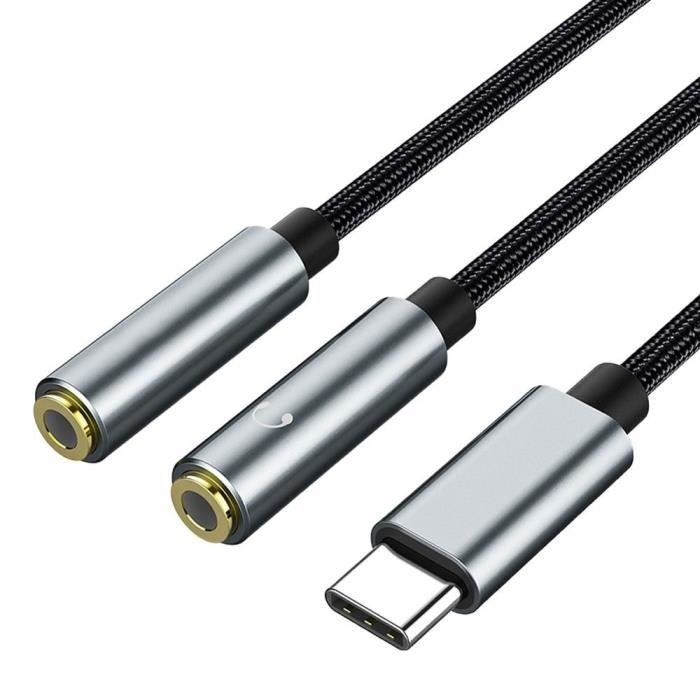 Noir Câble USB Type C vers Jack 3.5mm AUX, câble Audio, puce DAC,  adaptateur de casque HiFi pour téléphone p