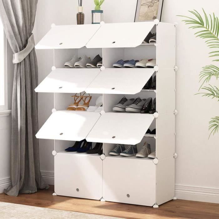 meuble à chaussures à 7 niveaux en plastique armoire à chaussures cubes de rangement pour chaussures portable,blanc