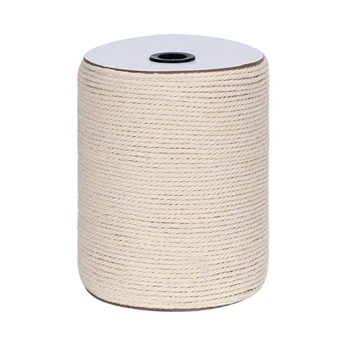 3 mm x 500 m Cordon en Coton macramé Doux, 4 brins torsadés Coton
