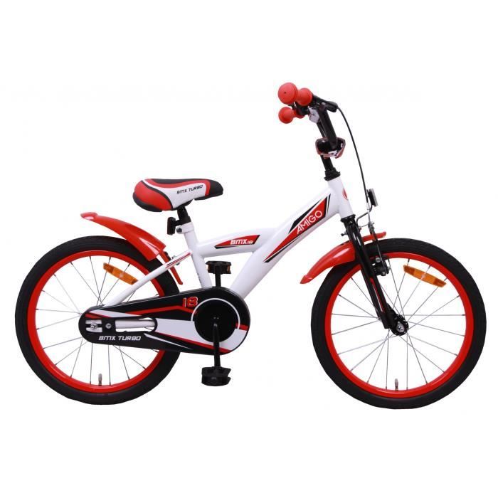 Amigo BMX Turbo Velo enfant 18 pouces Pour garcons a partir de 5 8 ans Blanc Rouge Cdiscount Sport
